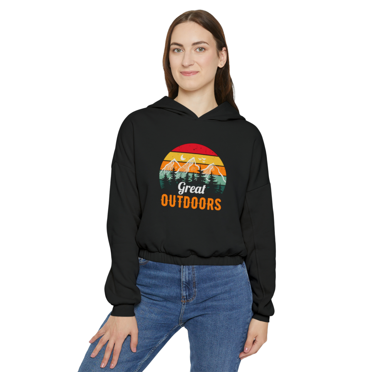 Retro Sunset Women's Cinched Bottom Hoodie: Style Meets Comfort - $62.83
