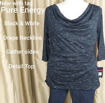 New Pure Energy Black And White Scrunched Sides Drape Neckline Top Size 18-20 - £11.01 GBP