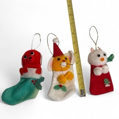 Russ Berrie Felt PomPom Christmas Tree Ornaments Santa Mouse, Kitty Cat Red Dog Item image 2