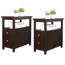 2 Pack Chairside End Table With 2 Drawer And Shelf Narrow End Table Store Books - £127.39 GBP