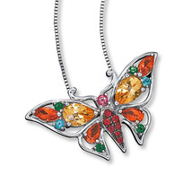 Brand New Sterling Silver Genuine Multi Color Topaz Butterfly 18&quot; Necklace - $140.24