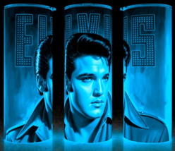 Glow in the Dark Elvis Presley King of Rock Blue Shirt Cup Mug Tumbler 20oz - $22.72