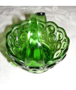 Vintage L E Smith Glass Green Basket with Handle Moon &amp; Star Pattern #2 - €25,32 EUR
