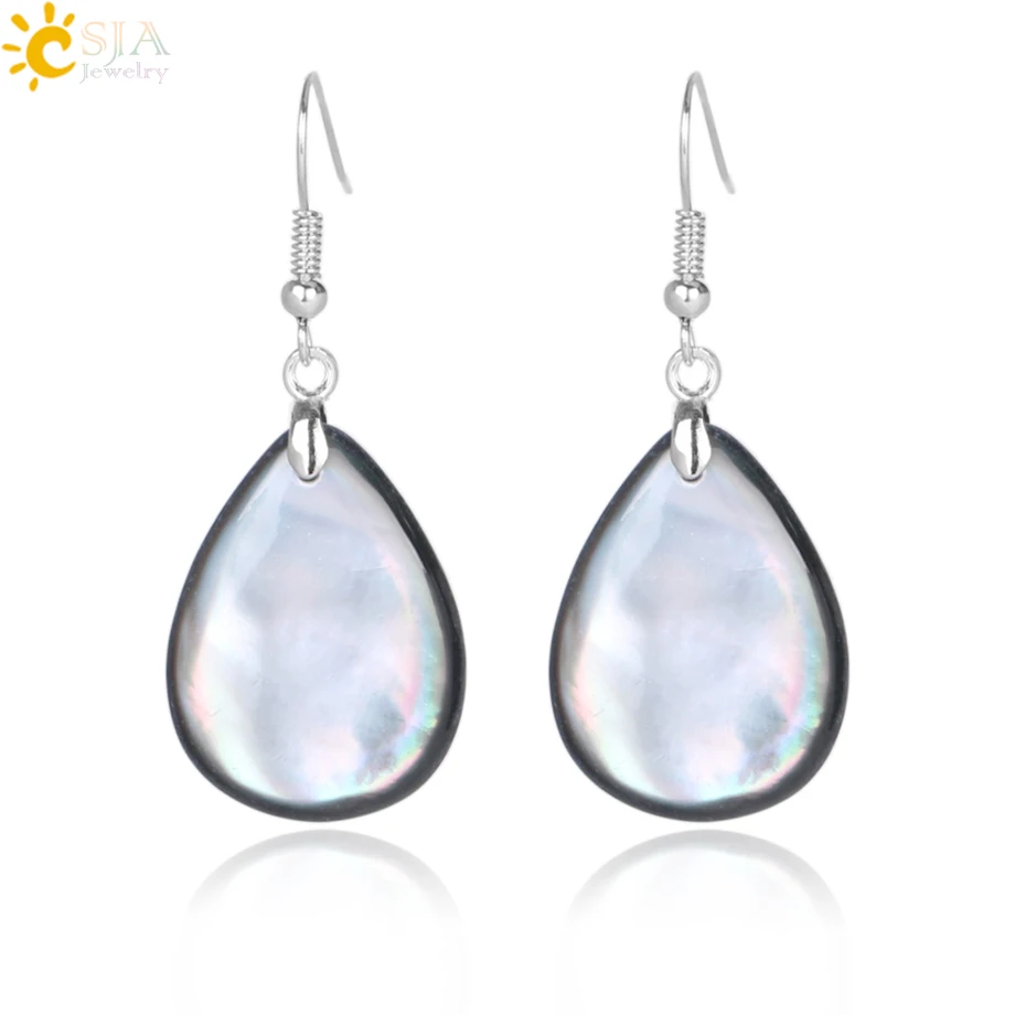 CSJA Vintage Natural Black Shell Water Drop Earrings for Women Mother of Pearl - £9.14 GBP
