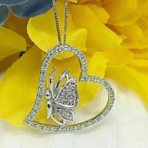 1.5Ct Round Real Moissanite Butterfly Pendant 925 Sterling Silver With 18&quot; Chain - £99.47 GBP