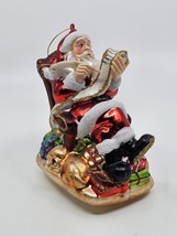 Vintage Radko Style Glass Santa Naughty Nice List Ornament Presents Puppies - $39.59