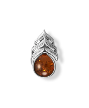 Natural Baltic Amber Peacock Feather Slide 14k White Gold Plated Pendant - £42.41 GBP