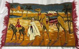 Vintage Middle Eastern Tapestry Camels Arabian wall hanging floor mat 24 by 36in - £17.17 GBP