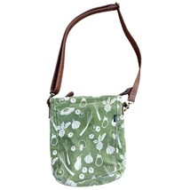  Maika Green Canvas Crossbody Veggie Print Bag Vegan Leather Strap Pocket - $23.74