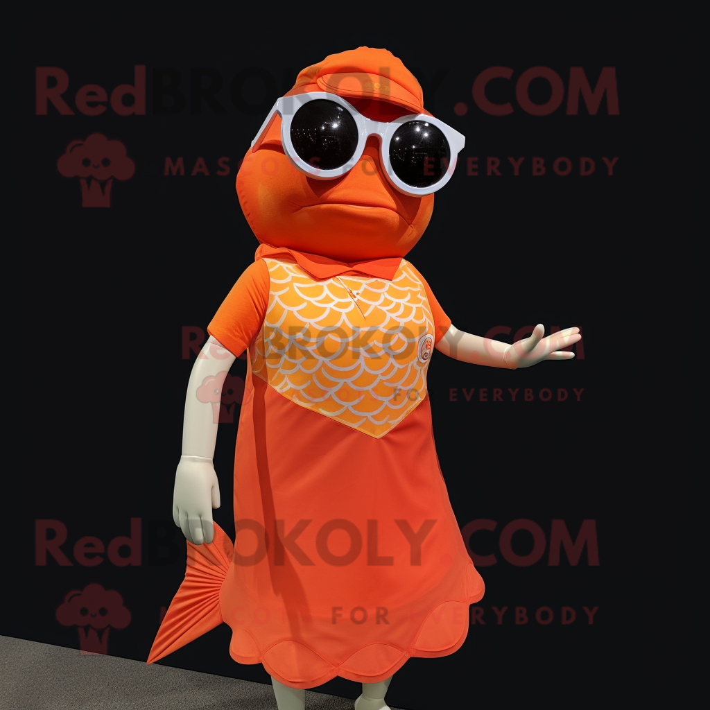 Orange Salmon mascot costume character dressed with a Mini Dress and Sun... - $1,199.00