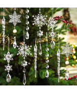 18Pcs Crystal Christmas Ornaments Acrylic Snowflake w/ Drop Pendants Decor - $27.10+