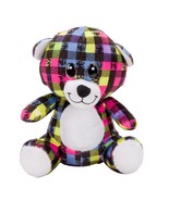 Peek-A-Boo Toys Teddy Bear Plush 10&quot; Seated Plaid Blue Pink Yellow White - £13.88 GBP