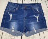 Womens Mid Rise Rolled Hem Distressed Jeans Ripped Denim Shorts L - $33.25