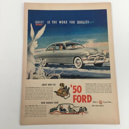 1950 Ford Custom Deluxe Club Coupe White Sidewall Vintage Print Ad - £8.13 GBP