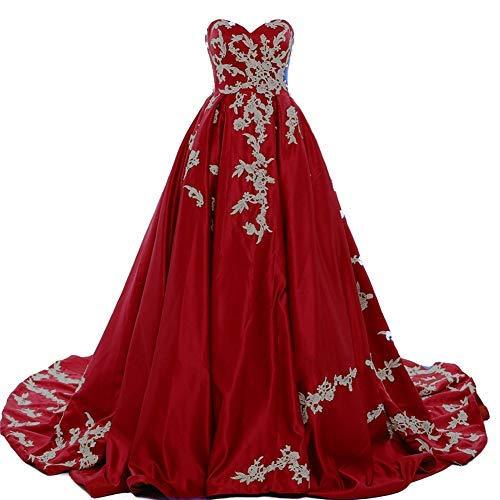 Custom Made Strapless Ball Gown Long White Lace Prom Evening Dresses Wine Red