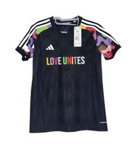 Adidas Womens Tiro Jersey Love Unites Black Soccer Futbol Fan Shirt Top NEW - $342.12 MXN+