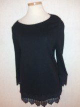 Chico&#39;s Size 1 = Missy M 8 10 Washable Black Rayon Blend Tunic Top Lace ... - £10.10 GBP