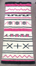 Native American Style Wool Rug Geometric Pink Black White Imperfect Vintage - $28.45