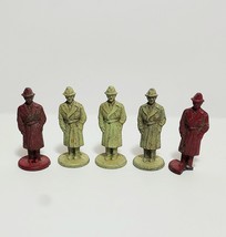 Railroad Toys Antique 1910-30 Lead Train Figurines Lot of 5 Yellow Red 1.75&quot; - £52.28 GBP