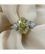 3 Stone 3Ct IGI Intense Yellow Oval Cut Lab Grown Diamond Ring 18K Gold ... - €4.460,23 EUR