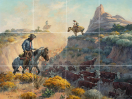 Taking the Tally cattle drive cows country western ceramic tile mural backsplash - £47.47 GBP+