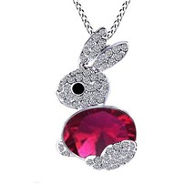 14CT White Gold Plated Red Ruby Cute Lucky Rabbit Bunny Pendant Chain Necklace - £120.80 GBP