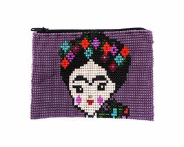 Frida Inspired Cartoon Doll Face Mexican Artist Czech Glass Seed Beaded Coin Pur - £14.23 GBP