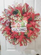 Summertime Handmade Deco Mesh Watermelon Themed Wreath 26x26 inches - $55.75