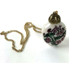 Vintage Necklace Ceramic Pendant Mini vase bottle birds flowers boho sta... - $14.83