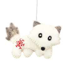 Snowflake Arctic Fox 471434 White Wild Woolies Felted Sheep Wool Ornament - £15.76 GBP
