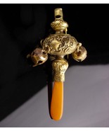 Antique Baby Rattle whistle - Vintage bells and amber teether converted ... - £331.95 GBP