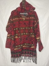 Earthbound Trading Co Poncho  Hoodie Womens Size S Fringe Red Tunic Pais... - $381.74 MXN