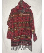 Earthbound Trading Co Poncho  Hoodie Womens Size S Fringe Red Tunic Pais... - $381.74 MXN