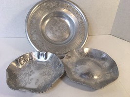 Lot Of 3 Vtg Forged / Wrought Aluminum Serving Candy Bowl Floral Leaf Designs - £11.49 GBP