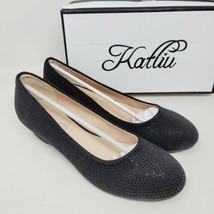 Katliu Women&#39;s Loafers Size 6.5 M ballerina Wedge Perforated Black Slip On - £18.21 GBP