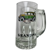 Vintage Glass Beer Mug Stein Antique Plymouth Car Grandpa Man Cave Liquor Bar - £20.28 GBP