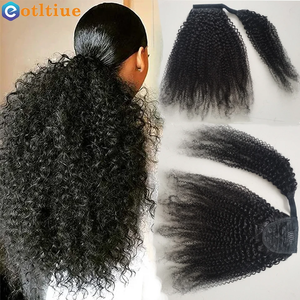 Curly Wrap Around Ponytail Human Hair Clip In Brazilian Human Hair Ponytail - £20.13 GBP+