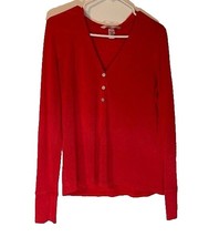 Victoria&#39;s Secret Cozycore V-Neck Henley Pullover Red Sleep Shirt Long S... - $13.09