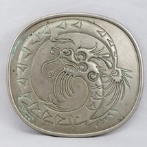 Vintage Belt Buckle Chinese Dragon Etched Embossed Engraved Silver Color - £31.44 GBP