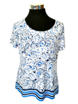 Croft &amp; Barrow Top Women&#39;s Size PM Pullover Blue White Paisley Polyester Spandex - £12.18 GBP