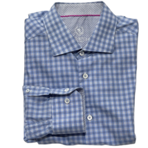 BUGATCHI Shirt Mens Size 16 Classic Fit Long Sleeve Button Up Blue Plaid Cotton - £28.43 GBP