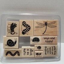 Stampin Up Wood Mount Rubber Stamp Set BUGS AND KISSES Dragonfly Snail Ladybug - £11.94 GBP