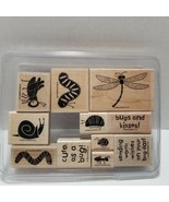 Stampin Up Wood Mount Rubber Stamp Set BUGS AND KISSES Dragonfly Snail Ladybug - $14.95