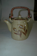 Pottery Stoneware Teapot Set 6 Mugs Woven Handle Wheat Design - £63.94 GBP