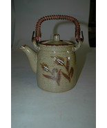 Pottery Stoneware Teapot Set 6 Mugs Woven Handle Wheat Design - £62.57 GBP