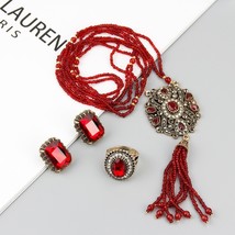 Elegent Red Crystal Wedding Jewelry Sets Beads Necklace Ring Stud Earring for Wo - £9.57 GBP
