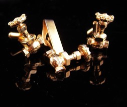 Faucet Cufflinks / Tie Clip Set / Crane plumber / Vintage Utilities / Industrial - £140.07 GBP