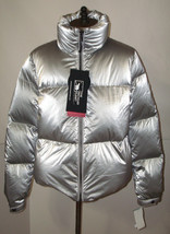 New NWT  $350 Womens Recycled Planet Quilted Puffer Coat M Metallic Silver Parka - £478.28 GBP
