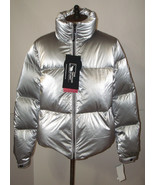 New NWT  $350 Womens Recycled Planet Quilted Puffer Coat M Metallic Silv... - £462.24 GBP