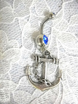 Sailor Girl Nautical Anchor W Chain Wrap Charm On Dbl Cobalt Belly Button Ring - £4.73 GBP